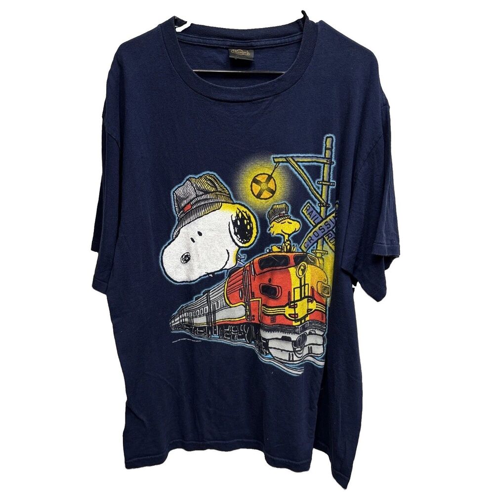 Changes Vintage 90s Snoopy Woodstock Train T Shirt USA Blue XL Single Stitch